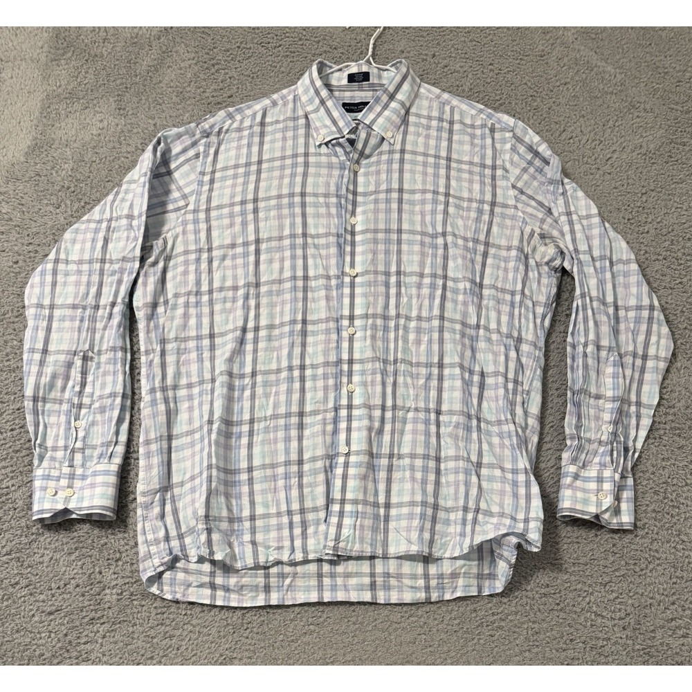 Peter Millar Collection Flex Finish Plaid Long Sleeve Cotton Shirt Size XL